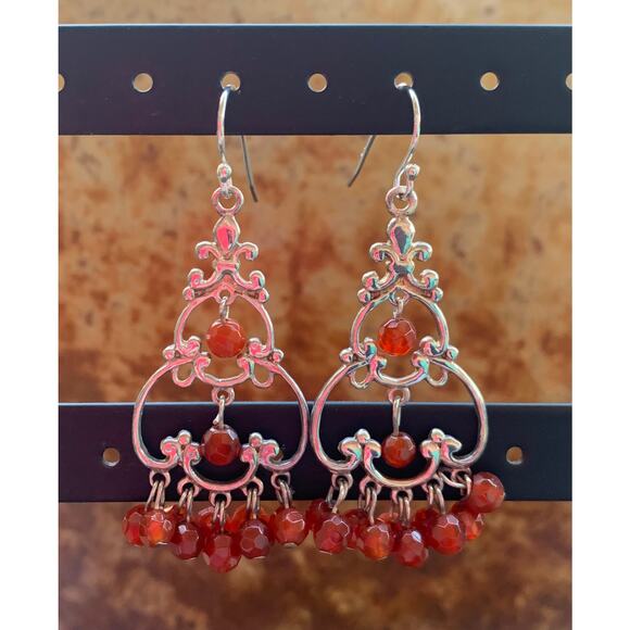 Carnelian Agate and Sterling Silver Chandelier Earrings - Picture 2 of 7